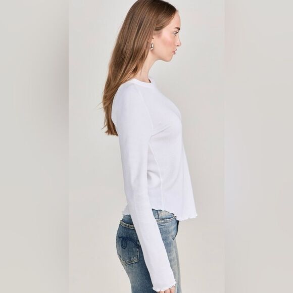free people M Easy Does It White Crewneck Waffle Knit Long Sleeve Thermal - Picture 2 of 16
